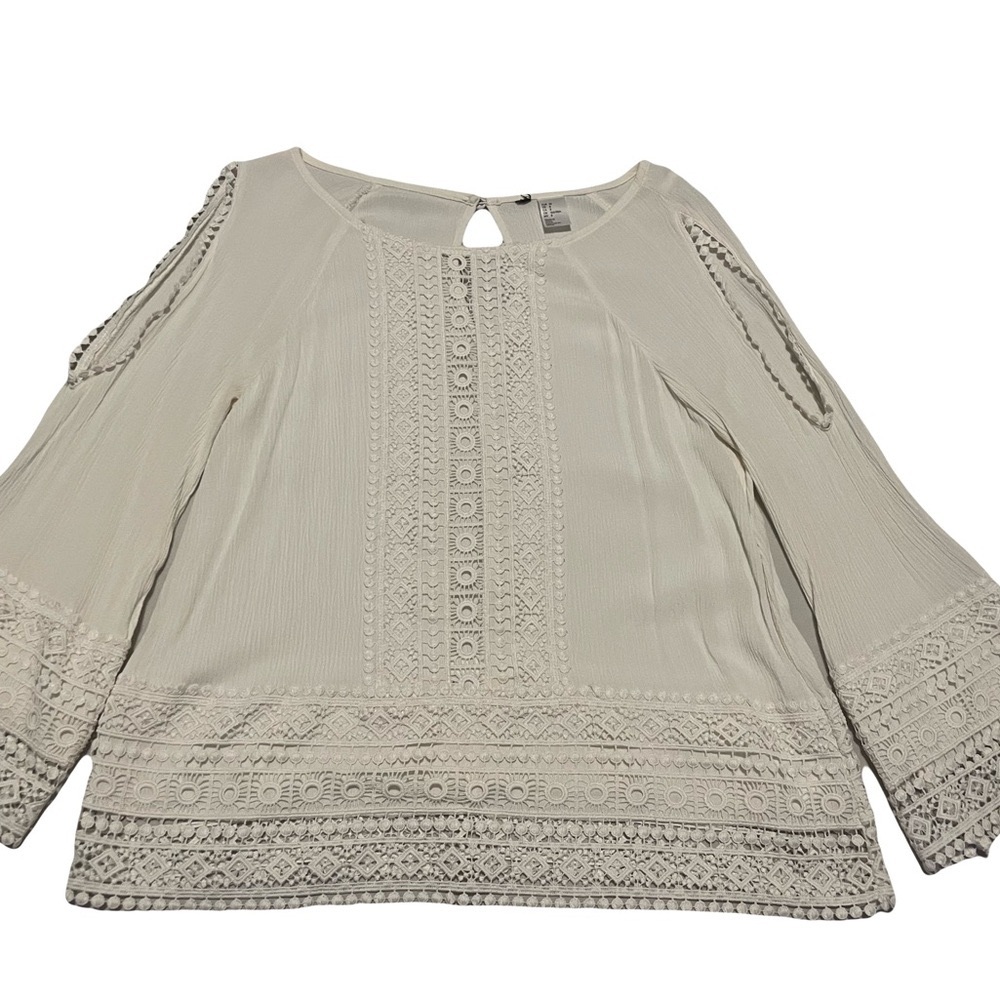 H&M Elegant Off-White Lace Trim Blouse Size US 8